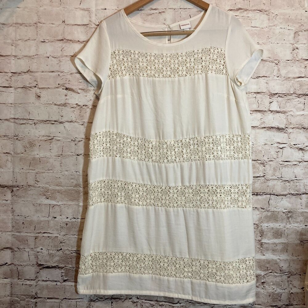 Merona Dress Womens Large Shift Cream Crochet Bands Cottage Peasant Prairie
